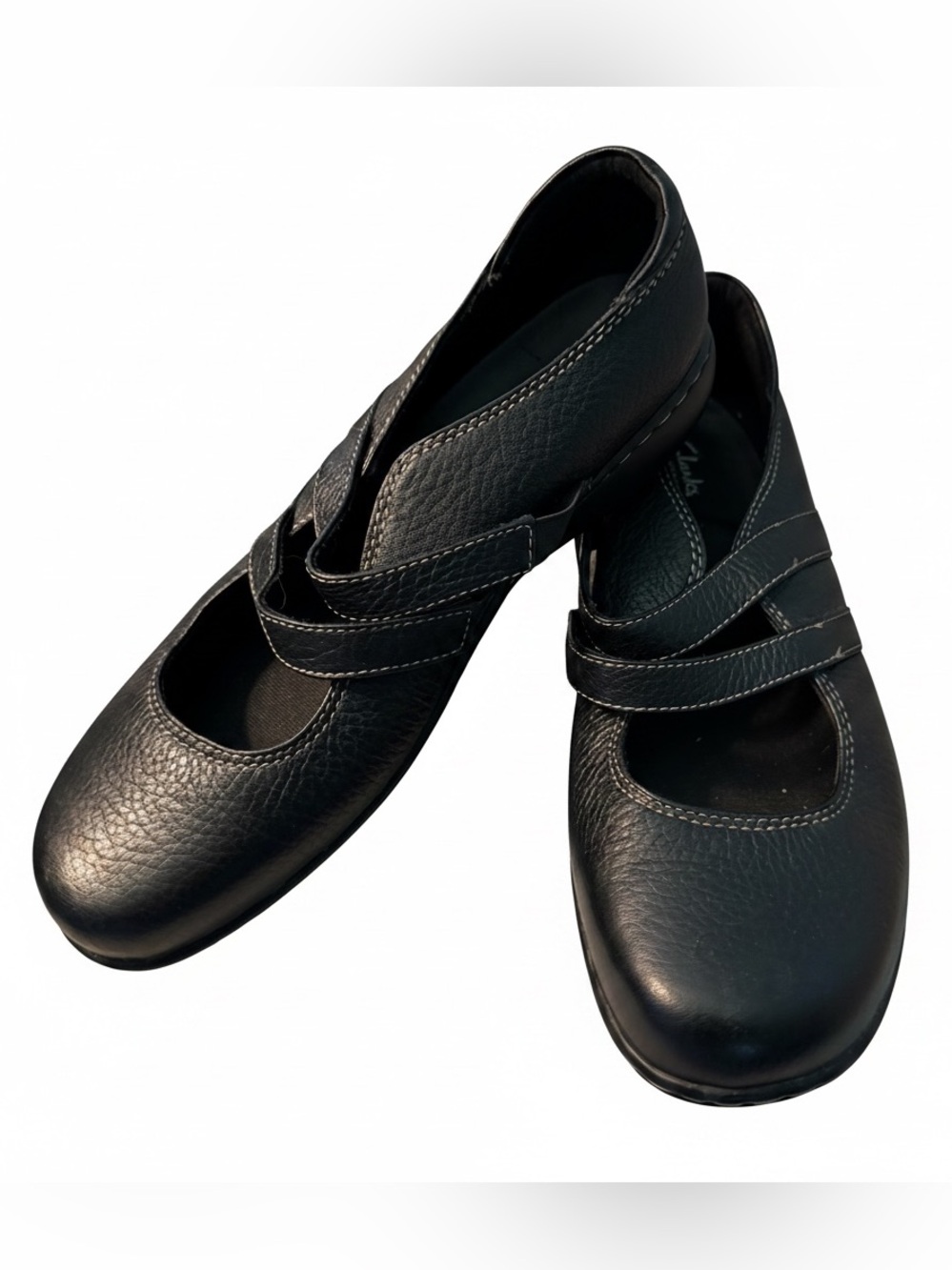 Clarks Bendables Mary Jane Double Strap Comfort Shoes Women’s 8W Black Leather